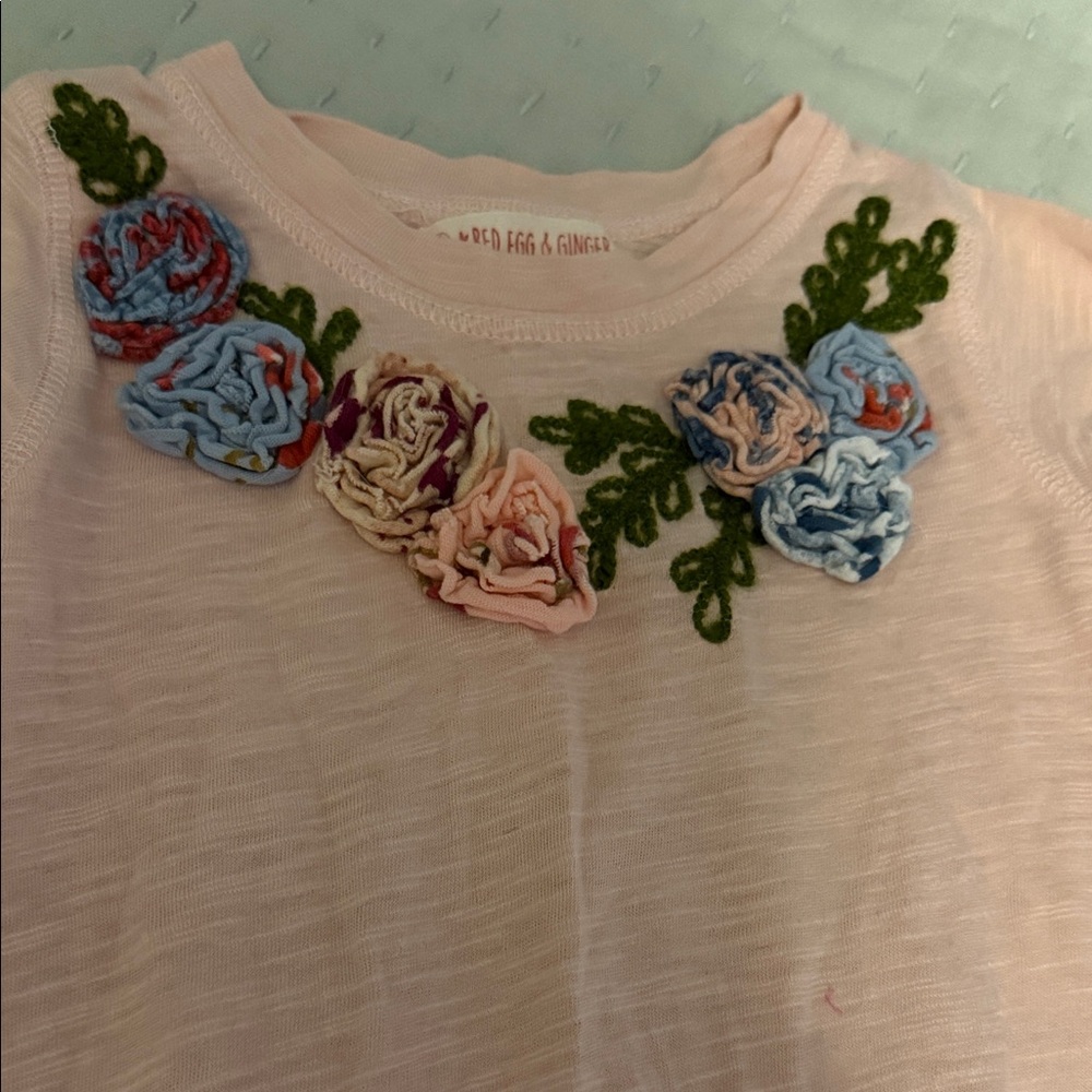 6-9mo Light Pink One Piece with Multicolor Floral Rosettes